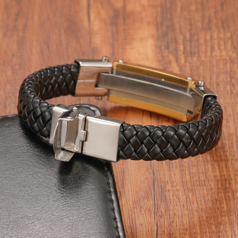 Pulsera Masculina de Cuero con Cruz Central - Plick