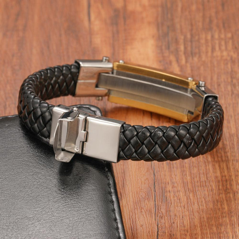 Pulsera Masculina de Cuero con Cruz Central - Plick