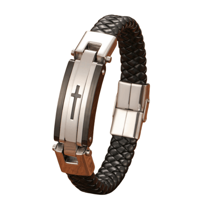 Pulsera Masculina de Cuero con Cruz Central - Plick