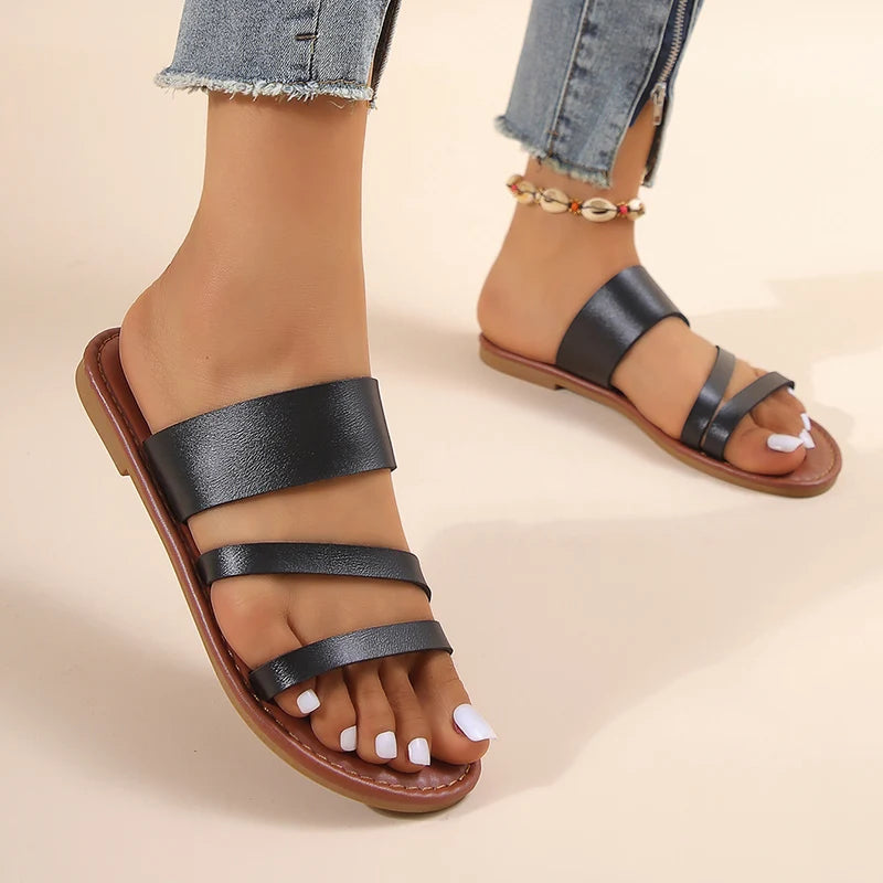 Sandalia Plana de Cuero para Mujer - Plick